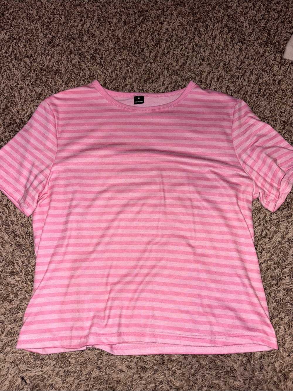 SHEIN Pink Striped Short Sleeve Crew Neck Tee